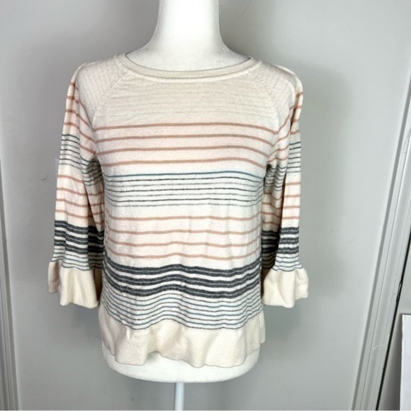 Loft sweater womens SP cream pink stripe bell sleeve stripe wool blend sweater - Picture 1 of 7